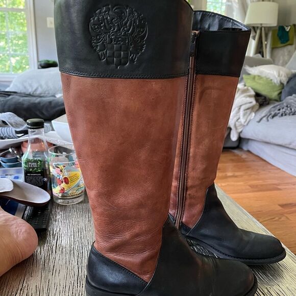 Vince Camuto Brown & Black Leather Riding Boots sz 7 - Picture 3 of 10